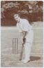 Charles Burgess Fry. Sussex, Hampshire, Oxford University, Europeans & England 1892-1922. Early sepia real photograph postcard of Fry full length at the wicket in batting stance. Foster of Brighton. Postally unused. Minor wear to corners, otherwise in ver