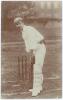 Frederick Lloyd Bowley. Worcestershire 1899-1923. Early sepia real photograph postcard of Bowley standing full length at the crease in batting pose wearing Worcestershire cap. Foster of Brighton. Postally used, date unknown. Minor wear to corners, small b