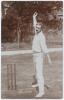John Thomas Newstead. Yorkshire 1903-1913. Early sepia real photograph postcard of Newstead standing full length in bowling pose at the wicket. Foster of Brighton. Postmarked 1908. Minor wear to corners and edges, pin hole to top and bottom edges, otherwi
