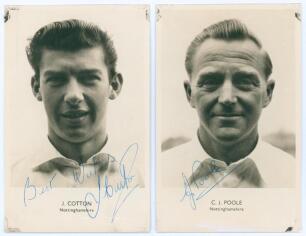 Nottinghamshire. Cyril Poole and John Cotton. Two player portrait postcards one of Poole (Nottinghamshire & England 1948-1962), the other of Cotton (Nottinghamshire & Leicestershire 1958-1969), depicted head and shoulders. Both postcards with printed name