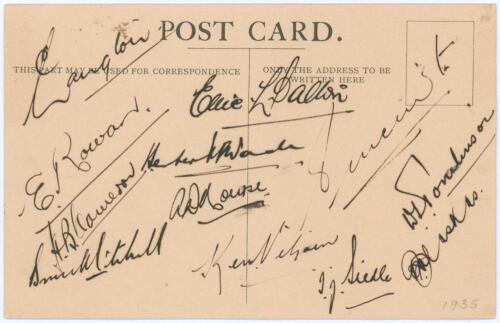 South Africa tour to England 1935. Original mono postcard of the Union-Castle Line R.M.S. &lsquo;Windsor Castle&rsquo; on which the team voyaged. Very nicely signed in black ink to the verso by twelve members of the touring party. Signatures are Wade (Captain), Langt