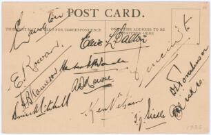 South Africa tour to England 1935. Original mono postcard of the Union-Castle Line R.M.S. &lsquo;Windsor Castle&rsquo; on which the team voyaged. Very nicely signed in black ink to the verso by twelve members of the touring party. Signatures are Wade (Captain), Langt