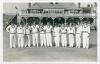 Australia tour to England 1956. Original mono real photograph postcard of the Australian team for the tour match v T.N. Pearce&rsquo;s XI at Scarborough 5th- 7th September 1956, the players standing in one row wearing cricket attire in front of the pavilion. Pl