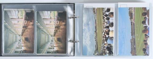 Cricket postcards and collectors&rsquo; cards. Green album comprising approx. one hundred and eighty mainly modern postcards, some earlier, of which over forty are signed or multi-signed. Signatures include Peter Parfitt, David Sheppard, Doug Wright, Peter May,