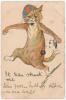 Cricketing cat. Louis Wain. c.1905. Colour comic postcard of a cartoon cat wearing a blue and red cap, being struck by a cricket ball, with title &lsquo;It has struck me&rsquo;. Artwork by Louis Wain. Ink annotation to front. Postmarked 1905. Minor soiling, slight ro