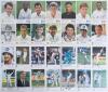 Collectors&rsquo; cards, postcards and beer mats. Blue album comprising a comprehensive collection of over two hundred and thirty collectors&rsquo; cards, over half of which are signed by the featured player(s). Series include Classic Cricket Cards &lsquo;International Cri