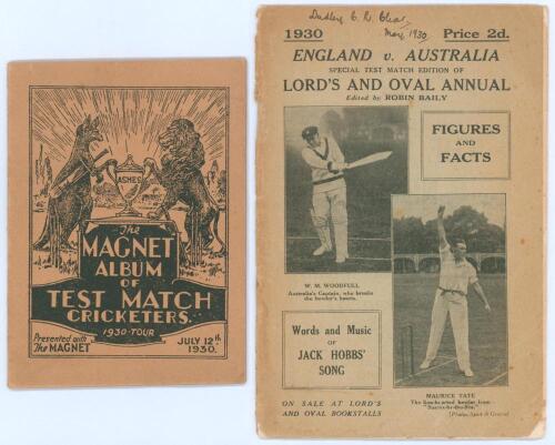 Australia. &lsquo;The Magnet album of Test Match Cricketers 1930 tour&rsquo;. Presented with the Magnet 12th July 1930. Complete with glossy pictures laid down to album. Features the England and Australian players from the 1930 series. Good/ very good condition. Sold