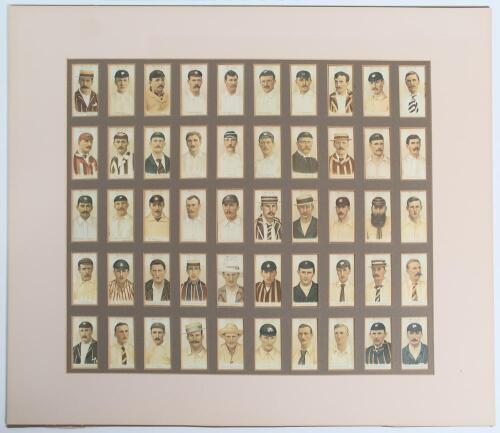 Cricket cigarette cards 1901-1934. Five complete sets, each comprising fifty cards, each set window mounted. Sets are W.D. & H.O. Wills &lsquo;Cricketer Series&rsquo; 1901 and &lsquo;Cricketers 2nd Series of 50&rsquo; 1928. John Player & Son &lsquo;Cricketers 1930&rsquo; and two sets of &lsquo;Cr