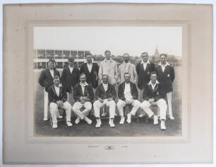 England v South Africa 1924. Large official original mono photograph of the England team who played South Africa in the first Test, played at Edgbaston 14th- 17th June 1924, the players seated and standing in rows wearing cricket attire and blazers. Playe
