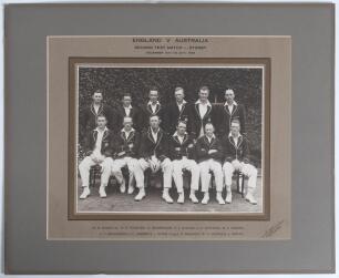 &lsquo;England v Australia. Second Test Match- Sydney&rsquo; 1928. Original mono photograph of the Australian team for the 2nd (timeless) Test, Sydney, 14th- 20th December 1928, the players seated and standing in rows wearing cricket attire and Test blazers. Players 