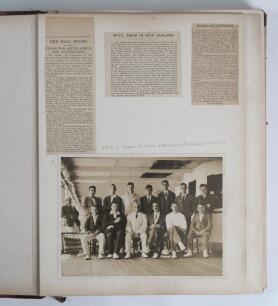 A.C. MacLaren&rsquo;s M.C.C. tour to Australia and New Zealand 1922/23. Large scrap/ photograph album comprising a good selection of original photographs and book extract scorecards and cuttings relating to the tour. Over thirty photographs are laid down to pag