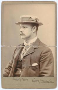 William Lloyd &lsquo;Billy&rsquo; Murdoch. New South Wales, Sussex, London County & Australia 1875-1904. Splendid sepia cabinet card photograph of Murdoch, head and shoulders, wearing three piece suit, shirt and cricket tie, topped off with an Australia tour boater. 