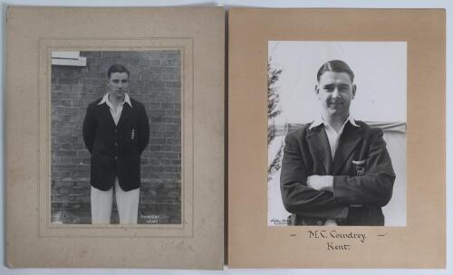 Doug Wright and Colin Cowdrey. Kent. Two original mono photographs, one of Wright standing three quarter length wearing England blazer. 6&rdquo;x8&rdquo;. Flemons of Tonbridge. The other of Cowdrey, half length wearing an unidentified (university?) blazer. Walkers St