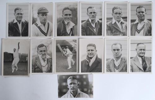 South Africa tour to England 1935. Thirteen original pre-tour mono press player portrait photographs of members of the South African touring party, the majority depicted head and shoulders. Players are Wade (Captain, in batting pose), Nourse, Mitchell, Ro