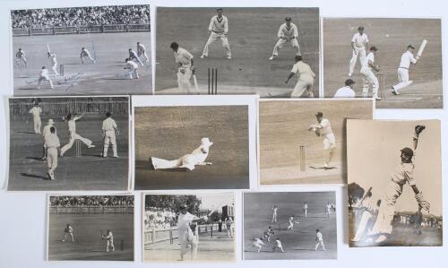 England tours of Australia 1946/47 and 1950/51. A good selection of over thirty five mono press and other photographs from the tours, includes match action from Test and tour matches, players featured include Bradman, Alley, Hutton, Hassett, Bedser, Voce,