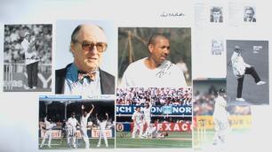 The Ashes. England v Australia 1977-1997. Over forty original press photographs including from the 1997 tour to England twenty one colour press photographs, of which three are signed by Dean Headley, Mark Butcher and Mark Ealham/ Robert Croft, also twenty