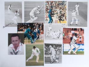 England v New Zealand 1970s-1990s. Blue file comprising a good selection of over forty original colour (some mono) press photographs of match action, players etc. with the odd cutting/ magazine extract, scorecard etc. Ten of the photographs are signed by 