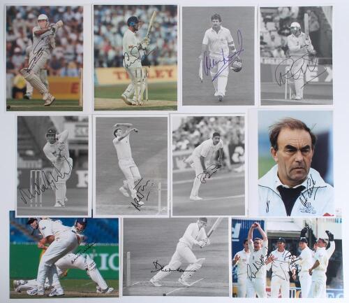England Test cricketers 1980s/ 1990s. Blue file comprising a good selection of over eighty original colour and mono press photographs of match action, players etc. with the odd copy photograph. Eleven are signed by the featured player(s) including Robert 