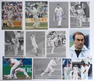 England Test cricketers 1980s/ 1990s. Blue file comprising a good selection of over eighty original colour and mono press photographs of match action, players etc. with the odd copy photograph. Eleven are signed by the featured player(s) including Robert 