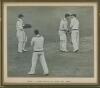 William John &lsquo;Bill&rsquo; Edrich. Middlesex & England 1937-1958. &lsquo;1938: 1000 Runs By End of May&rsquo;. Original mono press photograph of Edrich being congratulated by Don Bradman with Australia wicketkeeper Walker and Fleetwood-Smith looking on applauding. Edrich re