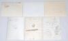 M.C.C. tour to Australia 1946/47. Six original mono and sepia press photographs of England and Australia players. Images depict Laurie Fishlock packing his cricket bag prior to the tour, Alec Bedser and others amongst the audience at a social event, playe - 2