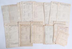 Surrey scorecards 1901-1939. A good selection of over sixty official Surrey scorecards for County Championship, tour, university and other matches played at Kennington Oval, the majority with complete printed and/ or handwritten scores. Includes tour matc