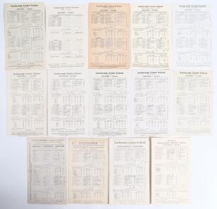 Gentlemen v Players at Scarborough 1921-1961. Fourteen official scorecards for matches played at Scarborough, the majority with complete printed and/ or handwritten scores. Seasons are 1921, 1934, 1938, 1947, 1951-1958, 1960 and 1961. Odd folds and minor 