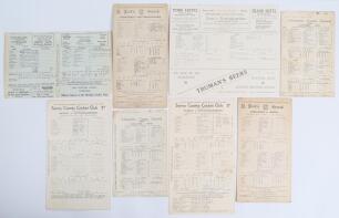 Nottinghamshire C.C.C. 1934-1939. Fourteen original scorecards for &lsquo;away&rsquo; matches, all with complete printed and/ or handwritten scores unless stated. Matches are v Sussex, Horsham 9th- 12th June 1934, drawn. v Middlesex, Lord&rsquo;s 29th- 31st August 1934, dr