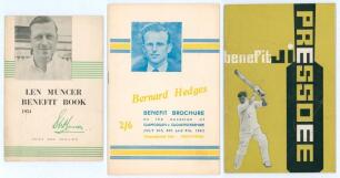 Glamorgan Benefits 1954-1964. Three original official Benefit brochures for Len Muncer 1954, Bernard Hedges 1963, and Jim Pressdee 1964. Light creasing to the Pressdee brochure, otherwise in good condition.