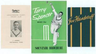 Leicestershire and Nottinghamshire Benefits 1950-1960. Two original official Leicestershire and one Nottinghamshire Benefit brochures/ leaflets. Includes a four page folding leaflet for Jim Sperry&rsquo;s 1952 Testimonial Fund (subscription label to rear page c