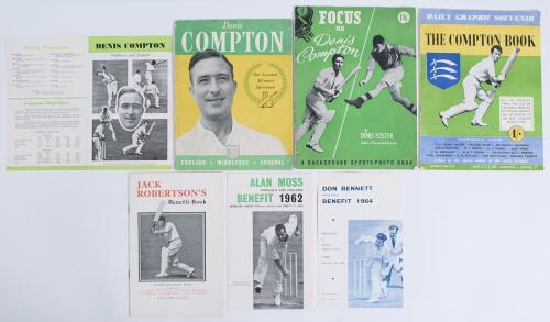 Middlesex Benefits and Testimonials 1949-1964. Seven original Benefit and Testimonial brochures/ leaflets including an official Denis Compton benefit brochure 1949 with accompanying Benefit Fund leaflet, and additional souvenir brochures by Background Spo