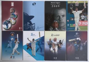 Kent benefit brochures 2004-2019. A selection of eight official Kent player benefit brochures, four signed by the beneficiary (one multi-signed). Signed brochures are Min Patel 2004 signed to the autographs page by Patel, Matthew Walker 2008 signed to pag