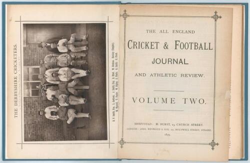&lsquo;The All England Cricket & Football Journal and Athletic Review&rsquo; 1879. Two bound volumes in modern pale blue cloth of the Journal published by Martin Hurst of Sheffield. Volume Two complete with issues nos. 13 (April 1878) to 24 (April 1879), each issue f