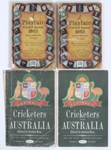 Australia tours to England 1953 & 1956. Two copies of the &lsquo;Playfair Cricket Annual 1953&rsquo; edited by Peter West. One signed to the centre player portrait pages by fifteen members of the Australian touring party including Hassett, Morris, Archer, Benaud, Har