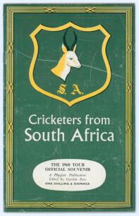 &lsquo;Cricketers from South Africa&rsquo; 1960. Official tour souvenir programme for the tour by Playfair edited by Gordon Ross. Signed in ink to pen pictures by fourteen playing members of the touring party. Signatures are McGlew (Captain), Goddard, Adcock, Carlste