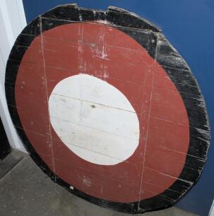 Horse Racing. The old winning post disc from Aintree racecourse, the circular wooden panelled disc painted in white, red & black concentric circles, 42.5&rdquo; diameter. The winning post disc was salvaged during demolition work at the Racecourse in 1984. Previ