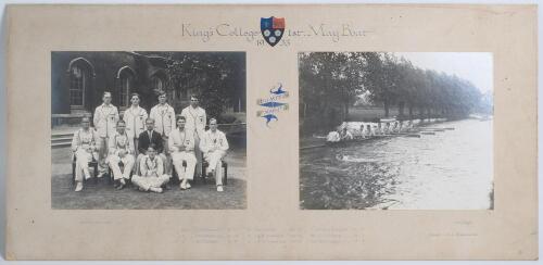 Rowing. &lsquo;King&rsquo;s College [Cambridge] 1st. May Boat 1933&rsquo;. Two large mono photographs, one of the King&rsquo;s College rowing team seated and standing in rows wearing blazers, the other of the crew on the water. The photographs laid down side by side to photograp