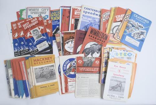 Speedway. London, South East and Eastern counties programmes 1948-2003. A good selection of over two hundred and thirty official programmes for speedway meetings of the period. Programmes are for meetings at Hackney 1963-1979 (Qty 90), Crayford 1968-1983 
