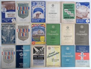 Athletics Programmes 1946-1968. A good selection of thirty nine original programmes for athletics meetings held at White City, London, covering international meetings, Olympic Trials, British Games, Inter-County Championships, Varsity, London Caledonian G