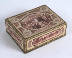 &lsquo;Ascot Toilet Soap&rsquo;. Early decorative advertising box made by J. Margerison & Co of Preston. The box would have held the soap. Scene of Ascot Races to the lid and horses racing at Ascot to side panels. Registration no. 384433 for 1901. Minor staining to b
