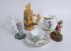 Golf ceramics. Selection of golfing ceramics, a tall and decorative hand painted golfing tankard with lid, golf scenes to sides in yellow and brown with caddie handle, the lid decorated with small golfer and caddie,10&rdquo; tall, a caddie spill holder, a littl