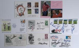 Signed golf commemorative and first day covers 1977-1999. Seven signed or limited edition covers. Issues include &lsquo;Honouring the Sport of Golf&rsquo;, Augusta, GA 1997, signed by Gene Littler, Dale Irwin and Lee Trevino. &lsquo;Honouring Bobby Jones, golf immortal 190