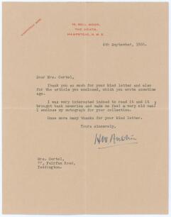Henry Wilfred &lsquo;Bunny&rsquo; Austin. Single page typed letter from Austin, dated 4th September 1935. Austin is replying to a request for his autograph. Very nicely signed in ink &lsquo;H.W. Austin&rsquo;. Horizontal and vertical folds. Very good condition.