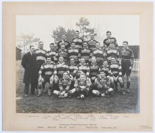 Rugby Union. &lsquo;Northampton [Rugby] Football Club, Season 1928-29&rsquo;. Large original mono photograph of the Northampton team seated and standing in rows wearing rugby attire. The photograph by S.H. Greenway of Northampton measures 11.5&rdquo;x9&rdquo;, laid to official p