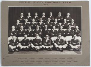 Rugby Union. British Isles Lions team tour of Australia & New Zealand 1930. Large original mono photograph of the British and Irish Lions team taken in New Zealand. The players and Manager, James Baxter, standing and seated in rows, wearing Lions playing 
