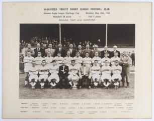 Rugby League. &lsquo;Wakefield Trinity Rugby League Football Club&rsquo; 1960. Large official mono photograph of the victorious Wakefield Trinity team who beat Hull 38-5 in the Rugby League Challenge Cup Final at Wembley, 14th May 1960. The players and officials are 