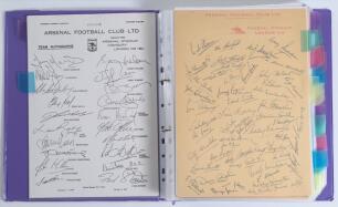 Football facsimile autograph sheets 1950s-1990s. Purple file comprising a large collection of over eighty facsimile official and unofficial autograph sheets of football clubs covering the English and Scottish football leagues. Clubs featured are Aberdeen,