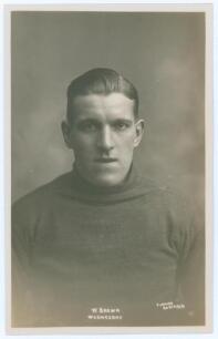 Jack Brown. Sheffield Wednesday & England 1923&ndash;1937. Early mono real photograph postcard of Brown, half length, wearing goalkeepers jersey. Title to lower border &lsquo;W. Brown. Wednesday&rsquo;. Furniss of Sheffield, marked in pencil &lsquo;1921&rsquo;. Postally unused. Very g