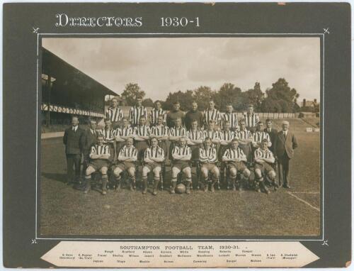 Southampton F.C. 1930/31. Official mono photograph of the team and officials, seated and standing in rows. Players featured include Shelley, McIlwane, Woodhouse, Luckett, Hough, Bradford, Adams, Scriven, White, Keeping, Roberts etc. The photograph, probab