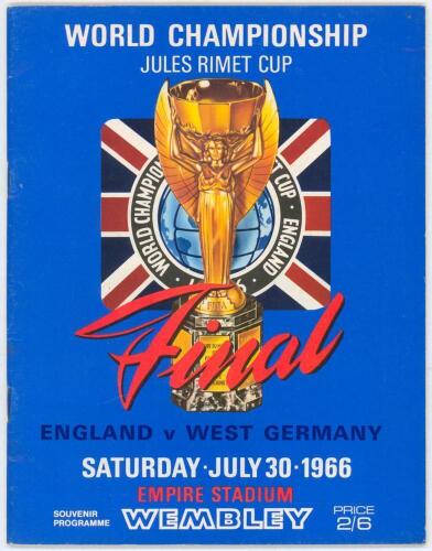 World Cup 1966. Official programmes for the World Cup Final 1966, England v West Germany held at Wembley on July 30th 1966 and the World Cup 1966 Tournament programme. The Final programme in good/very good condition, the tournament programme with full mat